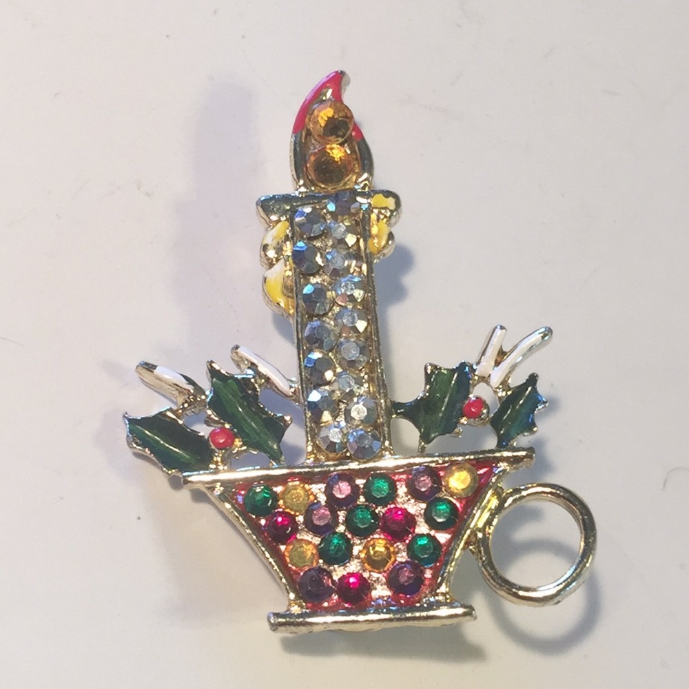 Vintage BJ rhinestone candlestick brooch